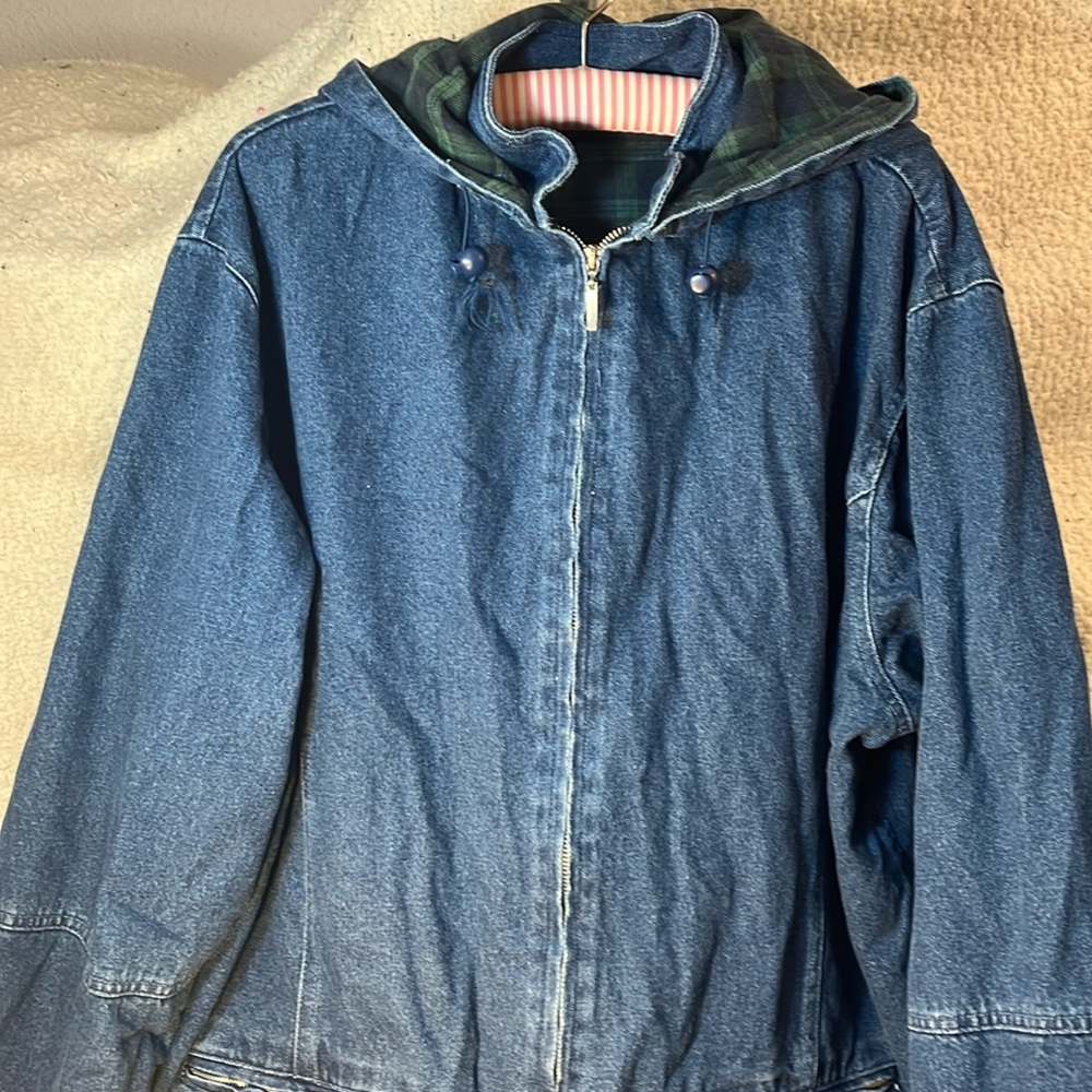 NorthStyle  Women’s Vintage Plaid Lined Denim  Hooded Jacket